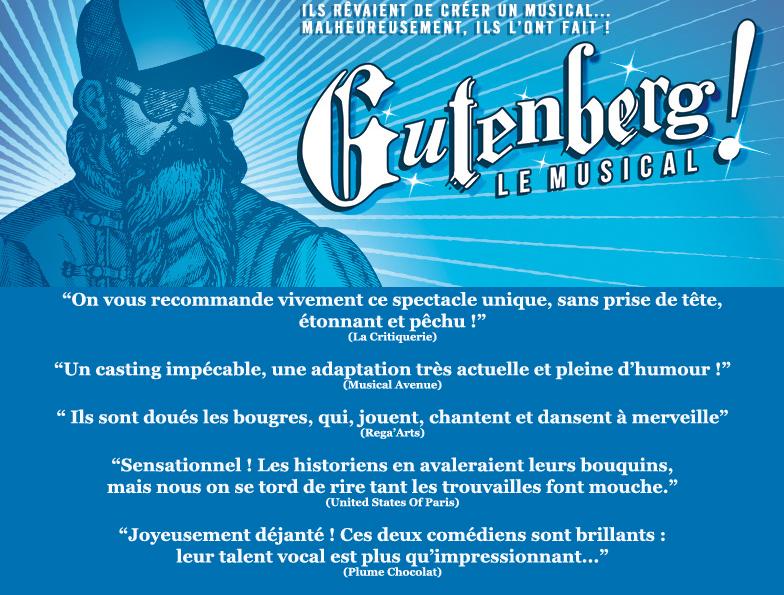 Gutenberg le musical presse et blogs review avec billet critique blog united states of paris Aktéon théâtre festival avignon off 20145