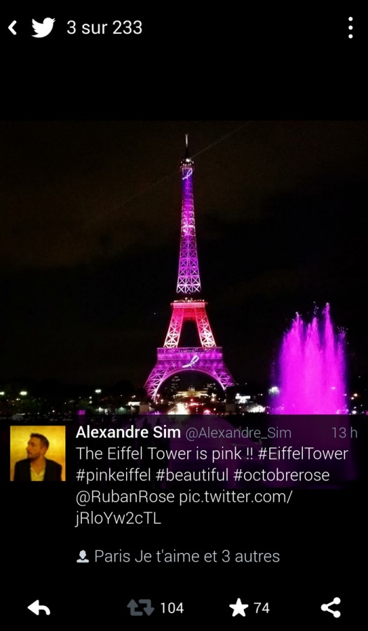 United States of Paris Blog re vue de presse press review Twitter internet Tour Effiel tower pink ribbon ruban rose