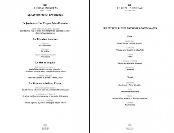 Hôpital Necker chefs étoilés Royal Monceau jeudi 2 avril 2015 diner caritatif évènement menu