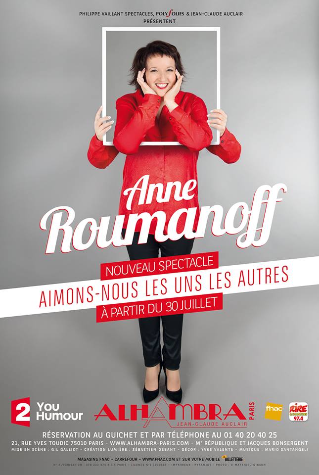 Anne Roumanoff nouveau spectacle Aimons-nous les uns les autres Alhambra Paris humour one woman show affiche